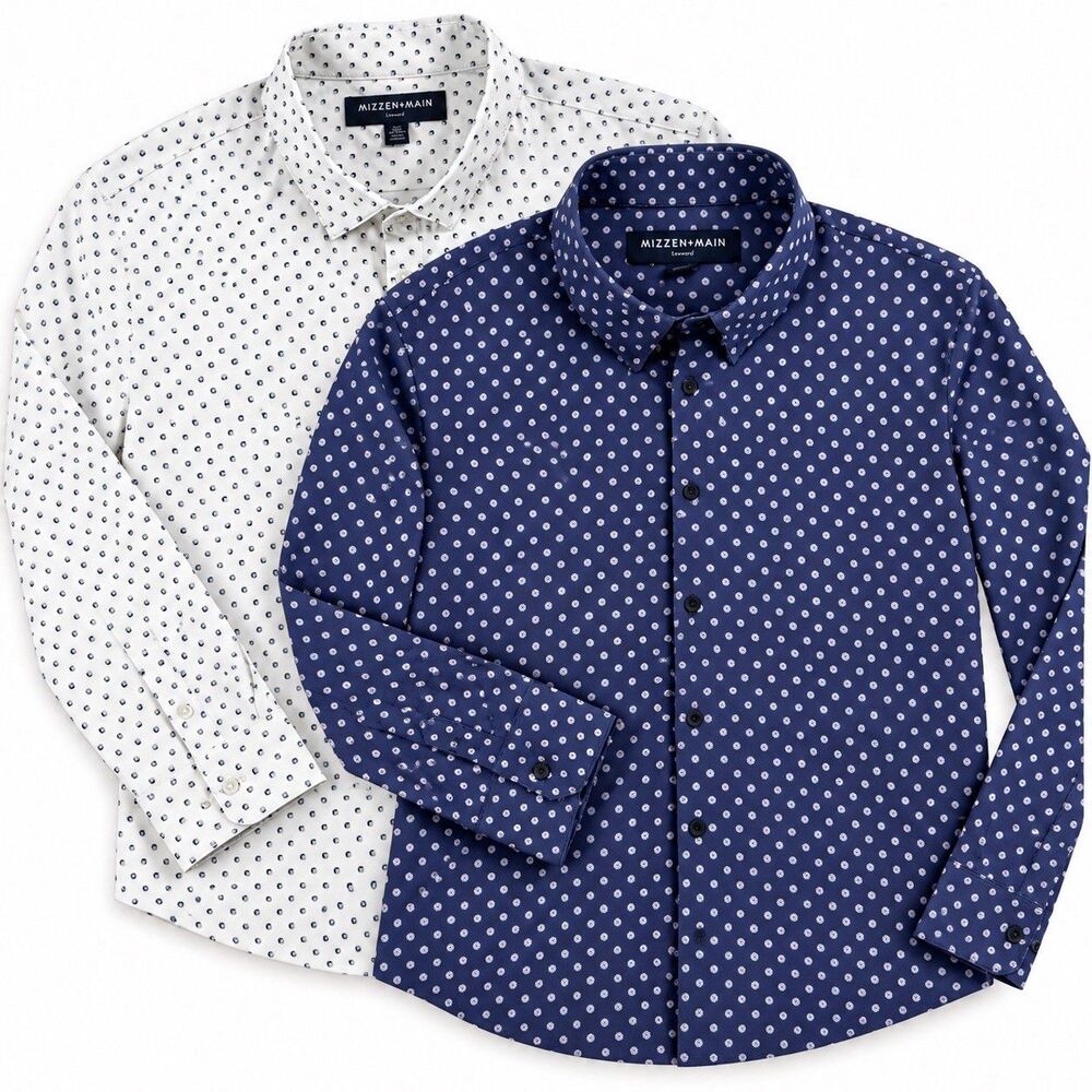 Mizzen+Main Leeward XXL Trim 2 Shirt Bundle Navy Floral & White Pattern